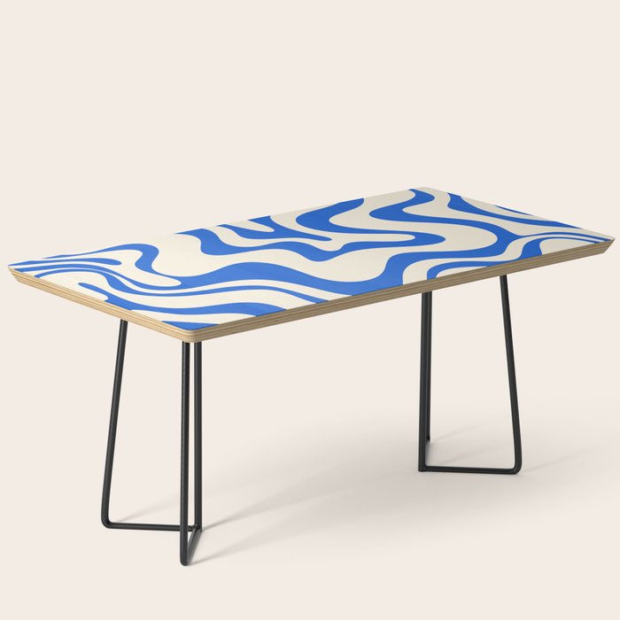 Retro Liquid Swirl Abstract Pattern in Cobalt Blue Cream 3 Coffee Table Gallery Image 1