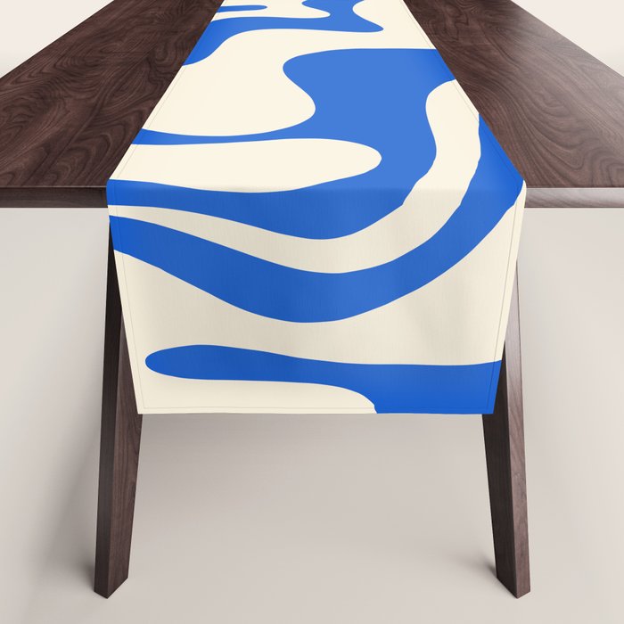 Retro Liquid Swirl Abstract Pattern in Cobalt Blue Cream 3 Table Runner Gallery Image 1