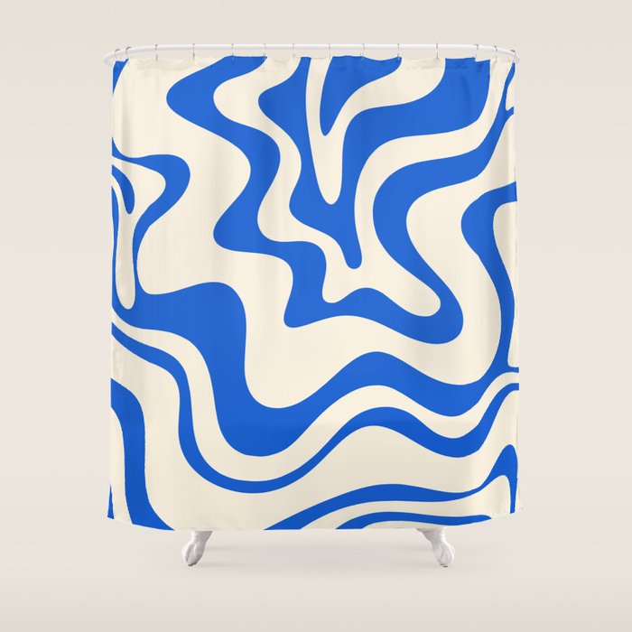 Retro Liquid Swirl Abstract Pattern in Cobalt Blue Cream 3 Shower Curtain Gallery Image 1