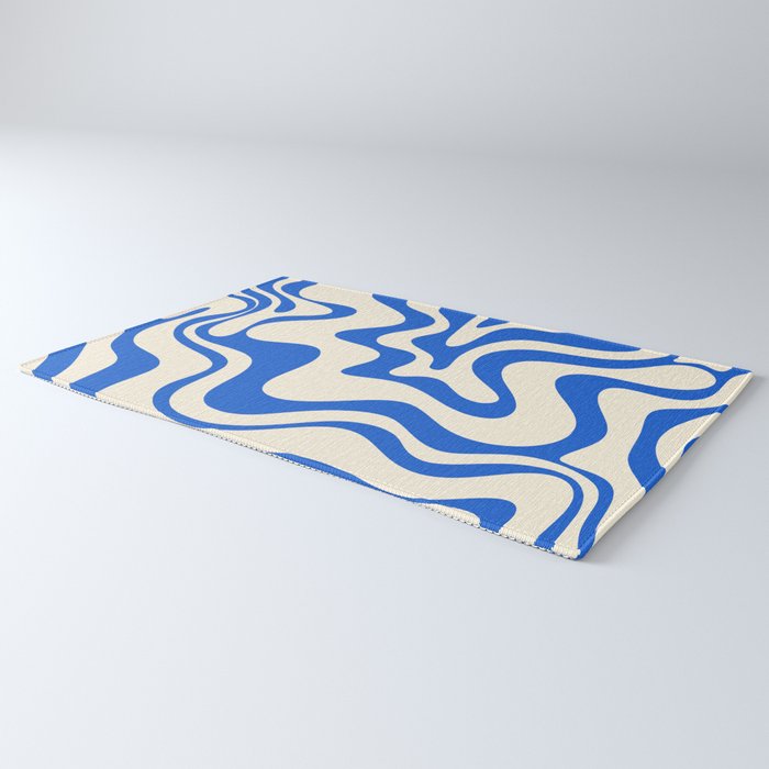 Retro Liquid Swirl Abstract Pattern in Cobalt Blue Cream 3 Rug Gallery Image 3