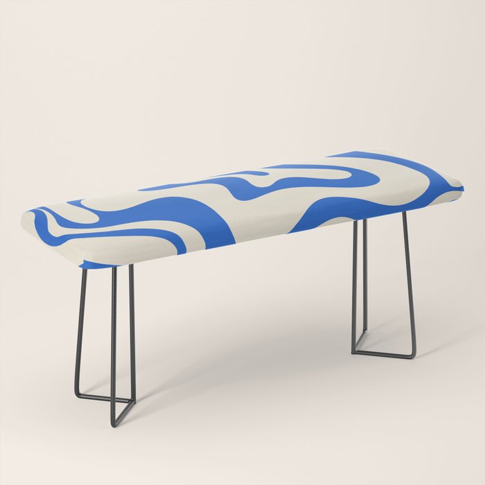 Retro Liquid Swirl Abstract Pattern in Cobalt Blue Cream 3 Bench Gallery Image 1