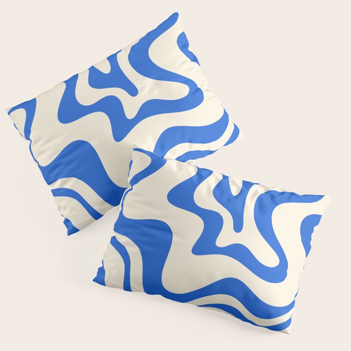 Retro Liquid Swirl Abstract Pattern in Cobalt Blue Cream 3 Pillow Sham Gallery Image 1