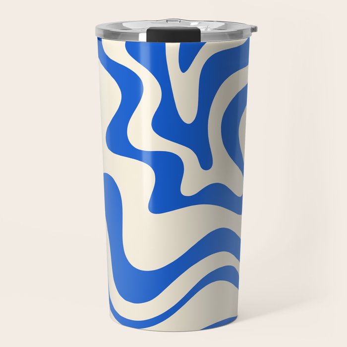 Retro Liquid Swirl Abstract Pattern in Cobalt Blue Cream 3 Travel Mug Gallery Image 1