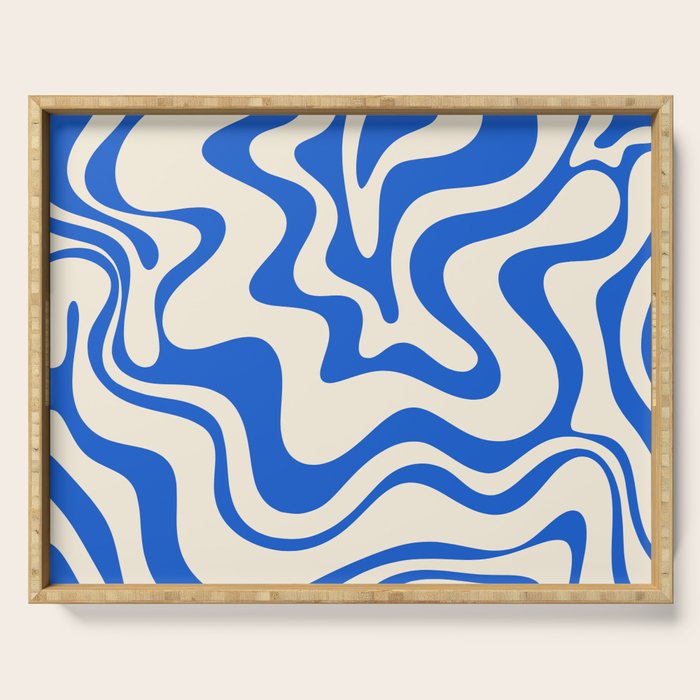 Retro Liquid Swirl Abstract Pattern in Cobalt Blue Cream 3 Serving Tray Gallery Image 1