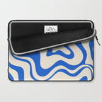 Retro Liquid Swirl Abstract Pattern in Cobalt Blue Cream 3 Laptop Sleeve Gallery Image 2