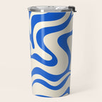 Retro Liquid Swirl Abstract Pattern in Cobalt Blue Cream 3 Travel Mug Gallery Image 2