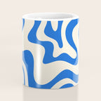 Retro Liquid Swirl Abstract Pattern in Cobalt Blue Cream 3 Coffee Mug Gallery Image 4