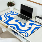 Retro Liquid Swirl Abstract Pattern in Cobalt Blue Cream 3 Desk Mat Gallery Image 2