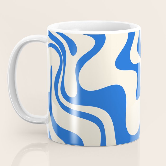 Retro Liquid Swirl Abstract Pattern in Cobalt Blue Cream 3 Coffee Mug Gallery Image 3