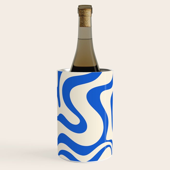 Retro Liquid Swirl Abstract Pattern in Cobalt Blue Cream 3 Wine Chiller Gallery Image 3