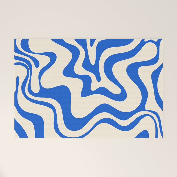 Retro Liquid Swirl Abstract Pattern in Cobalt Blue Cream 3 Welcome Mat Gallery Image 1