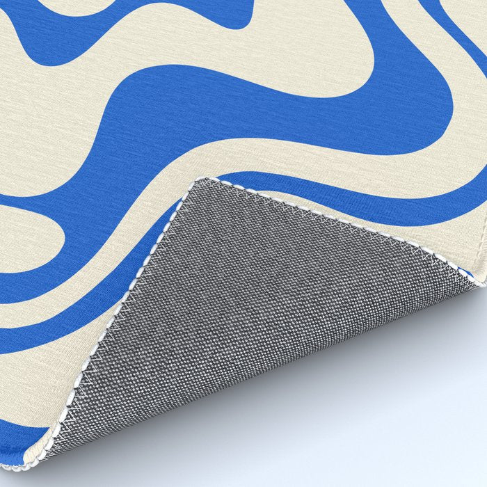Retro Liquid Swirl Abstract Pattern in Cobalt Blue Cream 3 Rug Gallery Image 4