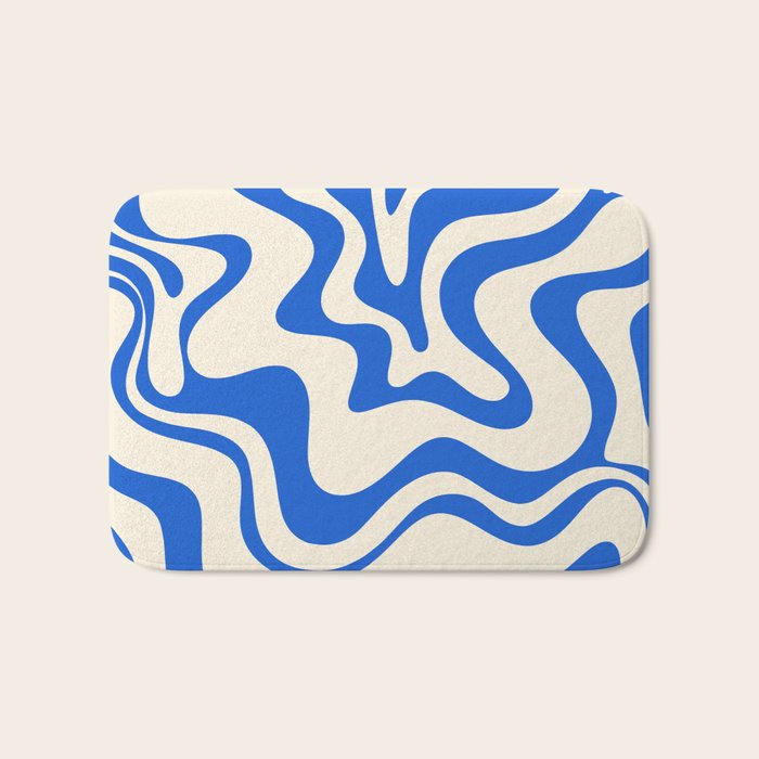 Retro Liquid Swirl Abstract Pattern in Cobalt Blue Cream 3 Bath Mat Gallery Image 1