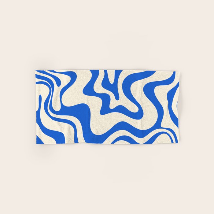 Retro Liquid Swirl Abstract Pattern in Cobalt Blue Cream 3 Bath Towel Gallery Image 1