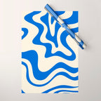Retro Liquid Swirl Abstract Pattern in Cobalt Blue Cream 3 Wrapping Paper Gallery Image 1