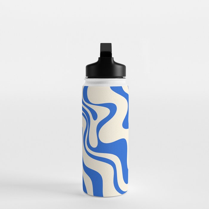Retro Liquid Swirl Abstract Pattern in Cobalt Blue Cream 3 Water Bottle Gallery Image 3