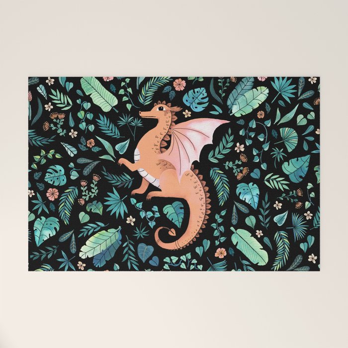 Tropical Dragon in Peach Welcome Mat Gallery Image 1
