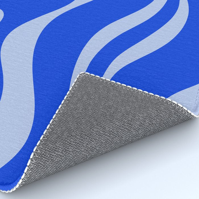 Retro Modern Liquid Swirl Abstract Pattern Square Royal Blue and Light Blue Rug Gallery Image 4