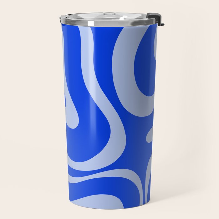 Retro Modern Liquid Swirl Abstract Pattern Square Royal Blue and Light Blue Travel Mug Gallery Image 2