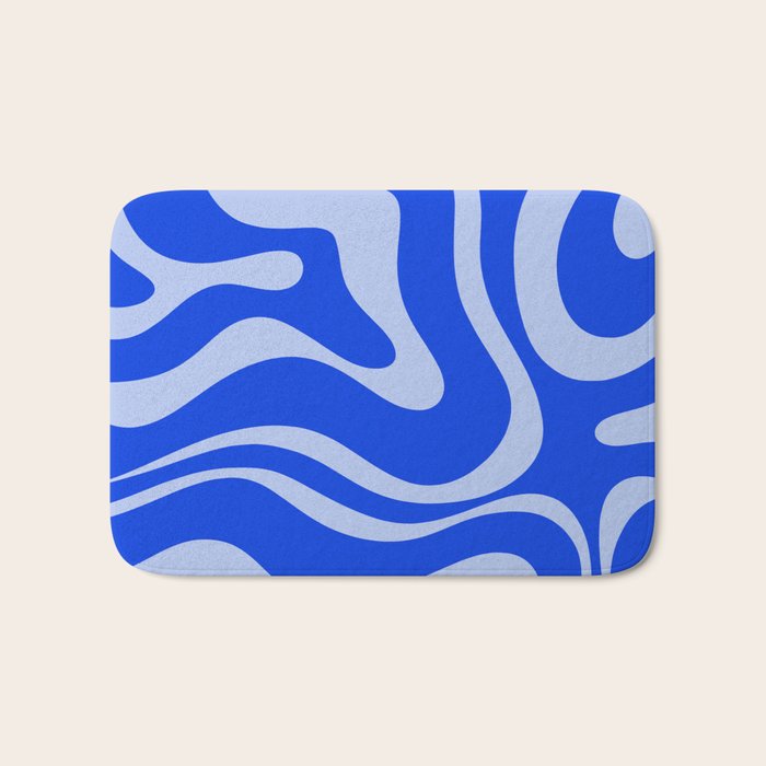 Retro Modern Liquid Swirl Abstract Pattern Square Royal Blue and Light Blue Bath Mat Gallery Image 1