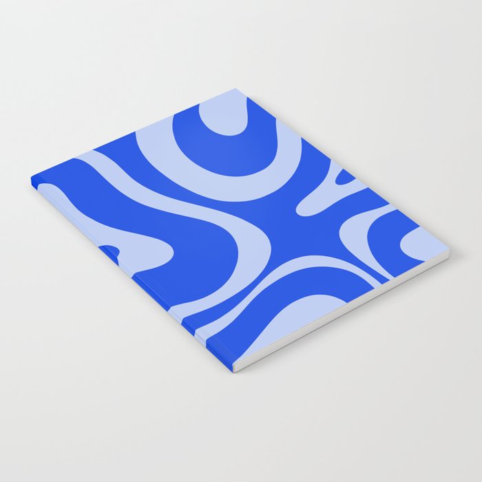 Retro Modern Liquid Swirl Abstract Pattern Square Royal Blue and Light Blue Notebook Gallery Image 1