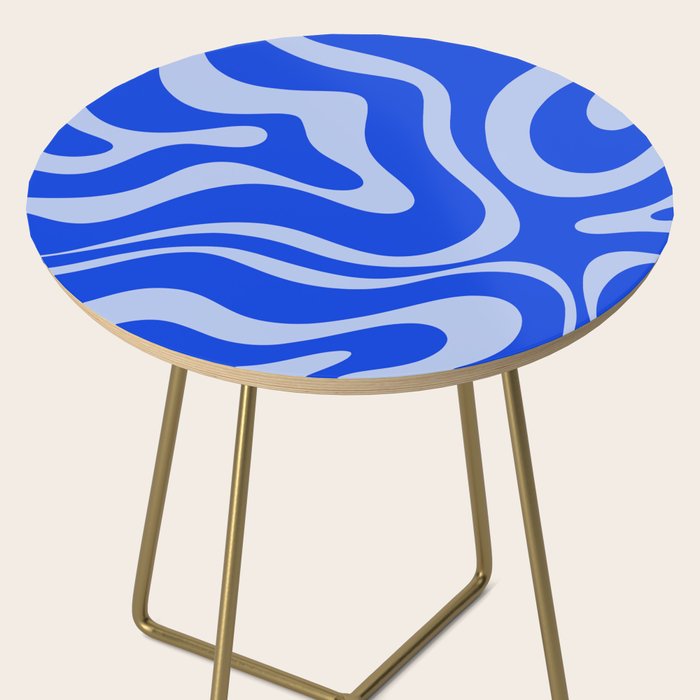 Retro Modern Liquid Swirl Abstract Pattern Square Royal Blue and Light Blue Side Table Gallery Image 2