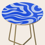 Retro Modern Liquid Swirl Abstract Pattern Square Royal Blue and Light Blue Side Table Gallery Image 2