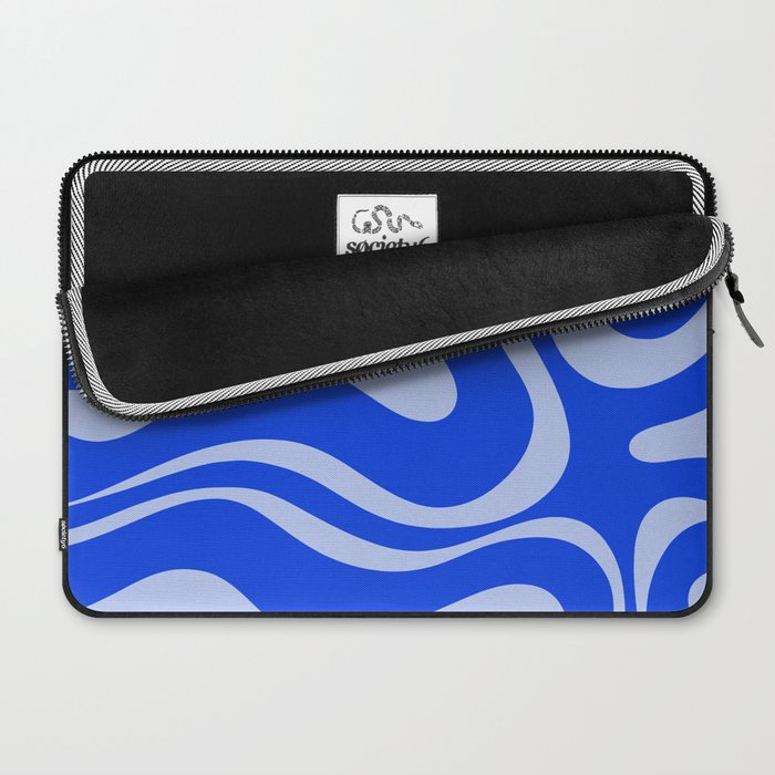 Retro Modern Liquid Swirl Abstract Pattern Square Royal Blue and Light Blue Laptop Sleeve Gallery Image 2