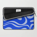 Retro Modern Liquid Swirl Abstract Pattern Square Royal Blue and Light Blue Laptop Sleeve Gallery Image 2