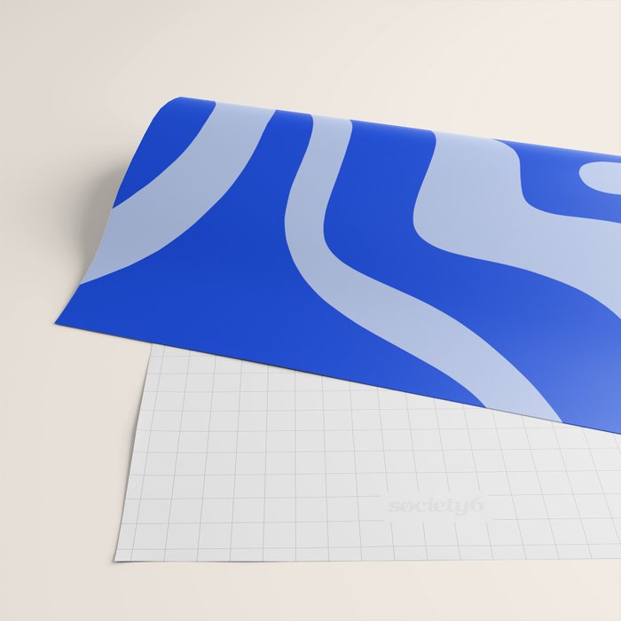 Retro Modern Liquid Swirl Abstract Pattern Square Royal Blue and Light Blue Wrapping Paper Gallery Image 2