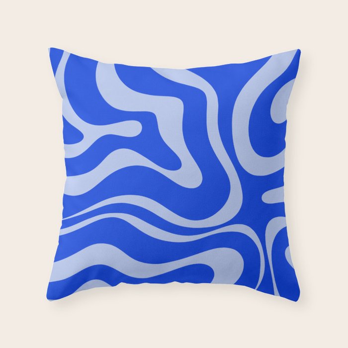 Retro Modern Liquid Swirl Abstract Pattern Square Royal Blue and Light Blue Throw Pillow Gallery Image 6