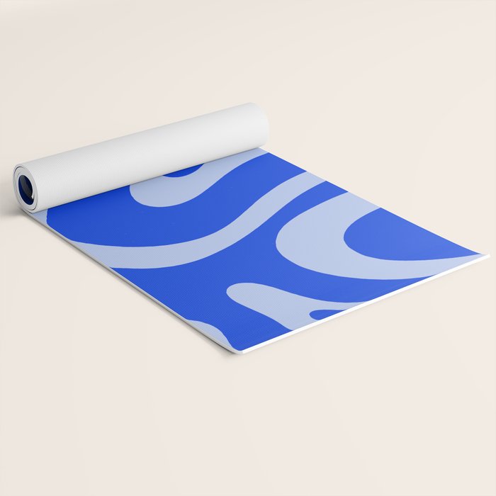 Retro Modern Liquid Swirl Abstract Pattern Square Royal Blue and Light Blue Yoga Mat Gallery Image 2