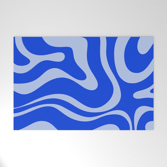Retro Modern Liquid Swirl Abstract Pattern Square Royal Blue and Light Blue Welcome Mat Gallery Image 1