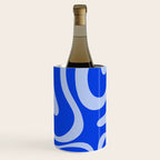 Retro Modern Liquid Swirl Abstract Pattern Square Royal Blue and Light Blue Wine Chiller Gallery Image 3