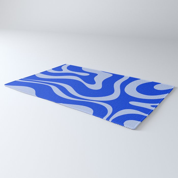 Retro Modern Liquid Swirl Abstract Pattern Square Royal Blue and Light Blue Rug Gallery Image 3