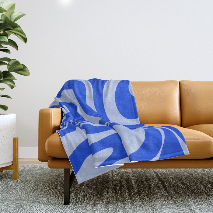 Retro Modern Liquid Swirl Abstract Pattern Square Royal Blue and Light Blue Throw Blanket Gallery Image 1