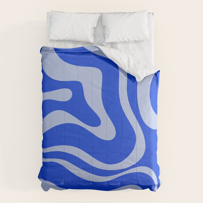 Retro Modern Liquid Swirl Abstract Pattern Square Royal Blue and Light Blue Comforter Gallery Image 6