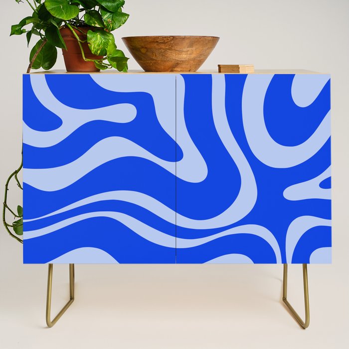Retro Modern Liquid Swirl Abstract Pattern Square Royal Blue and Light Blue Credenza Gallery Image 1
