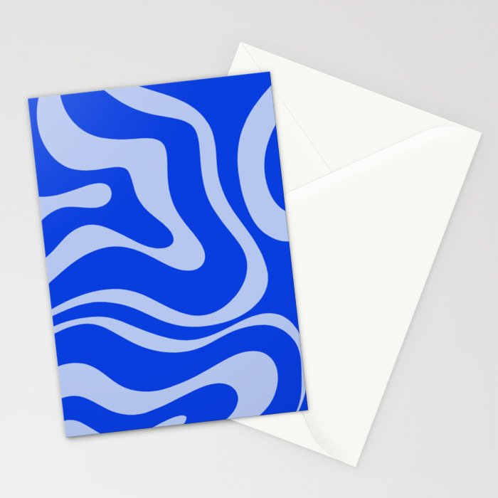 Retro Modern Liquid Swirl Abstract Pattern Square Royal Blue and Light Blue Stationery Card Gallery Image 2