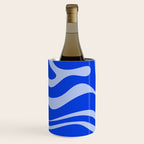 Retro Modern Liquid Swirl Abstract Pattern Square Royal Blue and Light Blue Wine Chiller Gallery Image 2