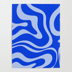Retro Modern Liquid Swirl Abstract Pattern Square Royal Blue and Light Blue Poster Gallery Image 4