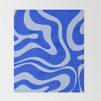 Retro Modern Liquid Swirl Abstract Pattern Square Royal Blue and Light Blue Throw Blanket Gallery Image 2