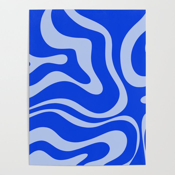 Retro Modern Liquid Swirl Abstract Pattern Square Royal Blue and Light Blue Poster Gallery Image 1
