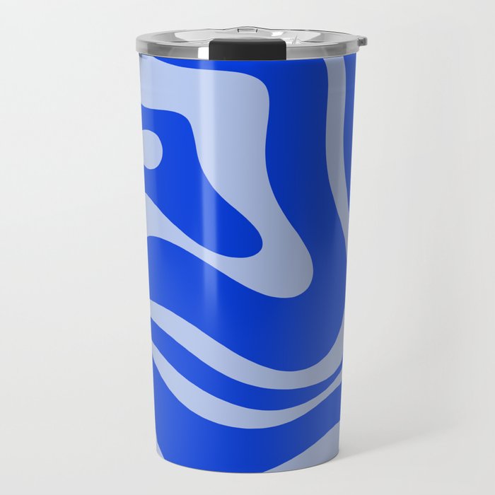 Retro Modern Liquid Swirl Abstract Pattern Square Royal Blue and Light Blue Travel Mug Gallery Image 1