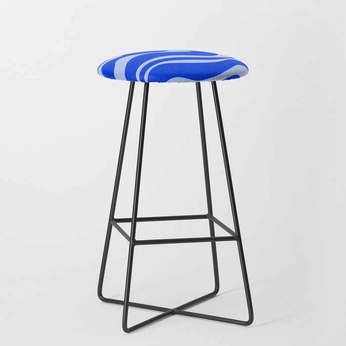 Retro Modern Liquid Swirl Abstract Pattern Square Royal Blue and Light Blue Stool Gallery Image 1