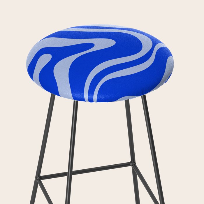 Retro Modern Liquid Swirl Abstract Pattern Square Royal Blue and Light Blue Stool Gallery Image 2