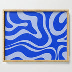 Retro Modern Liquid Swirl Abstract Pattern Square Royal Blue and Light Blue Serving Tray Gallery Image 1