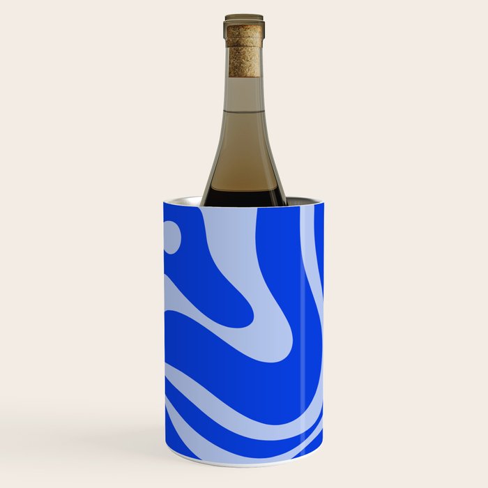 Retro Modern Liquid Swirl Abstract Pattern Square Royal Blue and Light Blue Wine Chiller Gallery Image 1