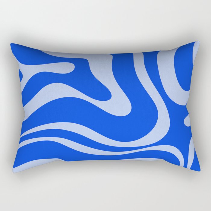 Retro Modern Liquid Swirl Abstract Pattern Square Royal Blue and Light Blue Rectangular Pillow Gallery Image 2
