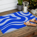 Retro Modern Liquid Swirl Abstract Pattern Square Royal Blue and Light Blue Outdoor Rug Gallery Image 2